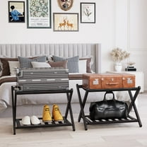 Smuxee Natural Wood Portable Durable Eco-friendly Guest Room Luggage Rack with Shelf, Espresso