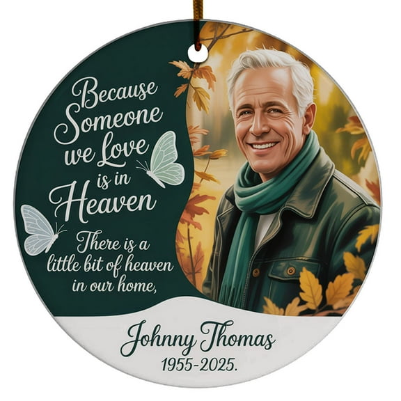 Because Someone We Love is in Heaven Glass Christmas Ornament 2025, Name & Photo Memorial Sympathy Glass Christmas Ornament Gift for Loss of Loved Ones