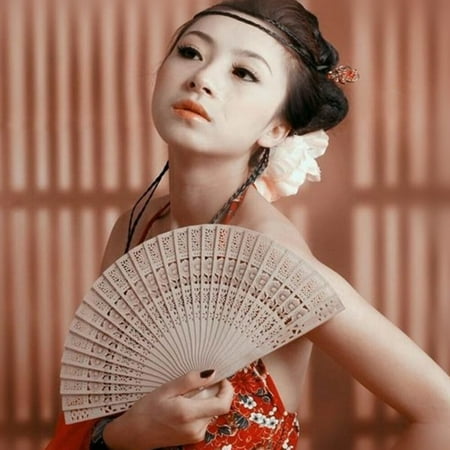 

LBS Bamboo Fan Folding Wooden Carved Hand Fans for Outdoor Wedding Party Favor