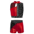 thumbnail image 3 of vastwit Kids Girls Cheerleading Outfit Sleeveless Color Block Sparkly Dance Crop Top with Gymnastics Shorts Set Red 10, 3 of 5