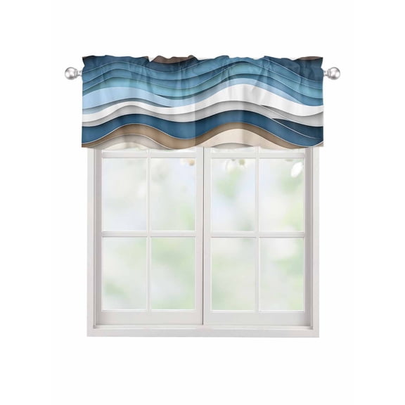 Valances for Windows Blue Brown Rod Pocket Cafe Window Treatments Valance Curtains for Kitchen Bathroom Laundry Basement Windows 42"x12"