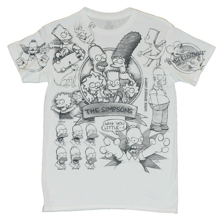 - The Simpsons Mens T-Shirt - Circled Family Image Surrounded by Many Sketches (XX-Large)