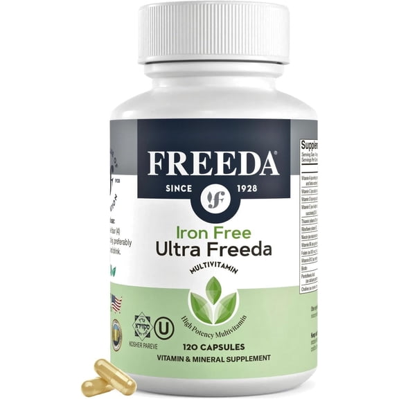 Freeda Iron Free Ultra Freeda High Potency Multivitamin for Women and Men, 120 Capsules