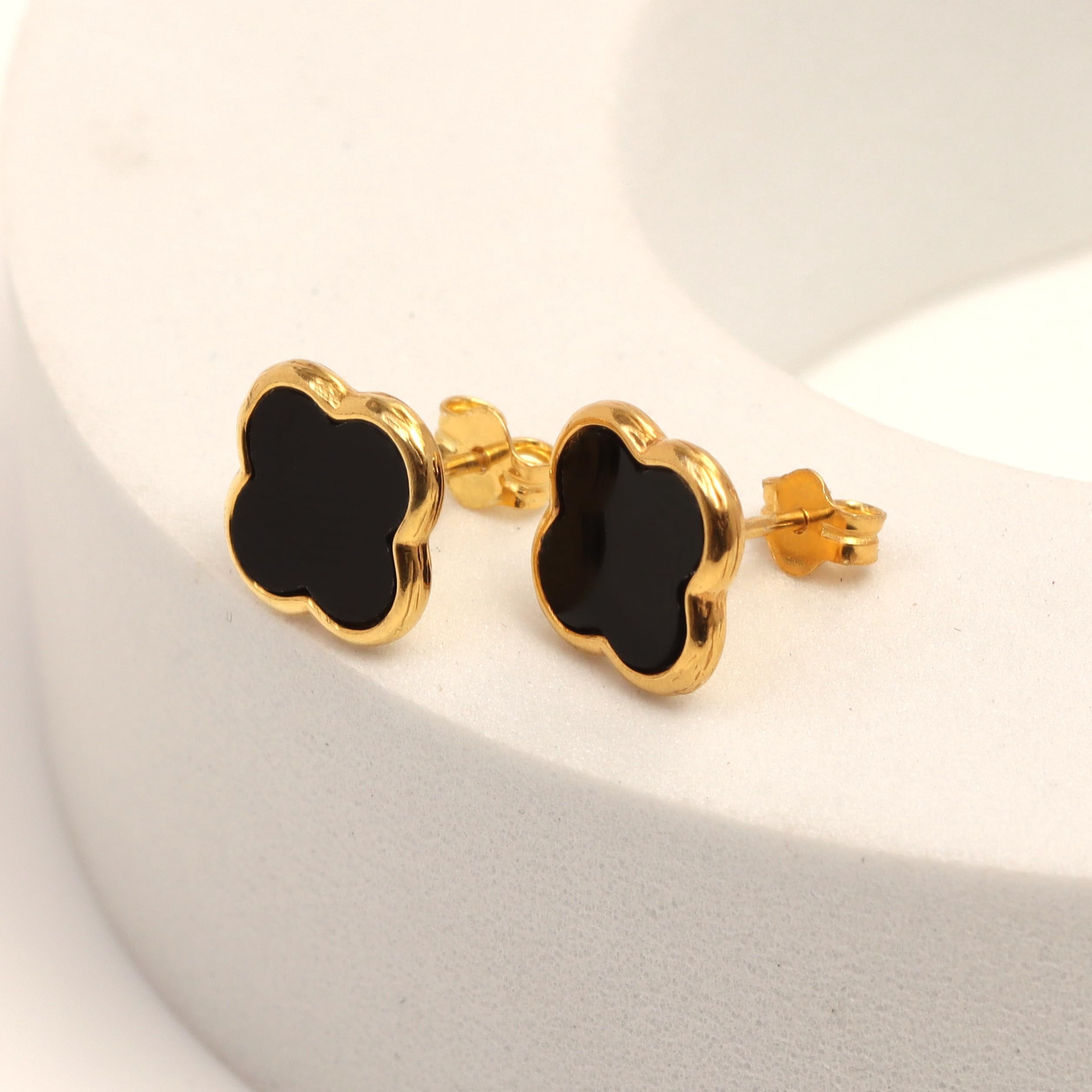 LeCalla 925 Sterling Silver Stud Earrings Women | Black Mother of Pearl Clover Earring