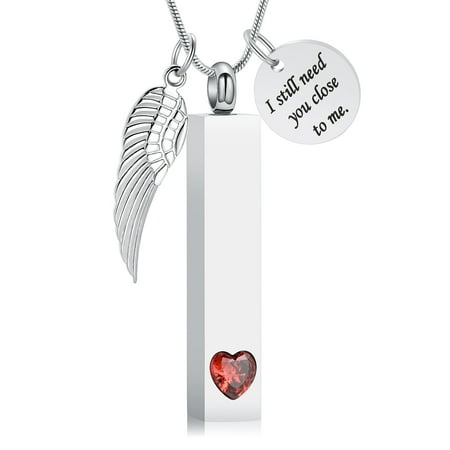 Personlized Urn Necklaces for Ashes Birthstone Cube with Wing Urns for Human Ashes Memorial Cremation Urn Locket Keepsake Ashes Jewelry