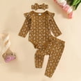 thumbnail image 4 of UAYOTSE Baby Girl Fall Clothes Set Floral Print Long Sleeve Romper Pants Set Cute Outfit(Brown&13,12-18 Months), 4 of 6