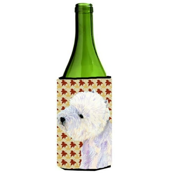 Westie Fall Leaves Portrait Wine Bottle   Hugger