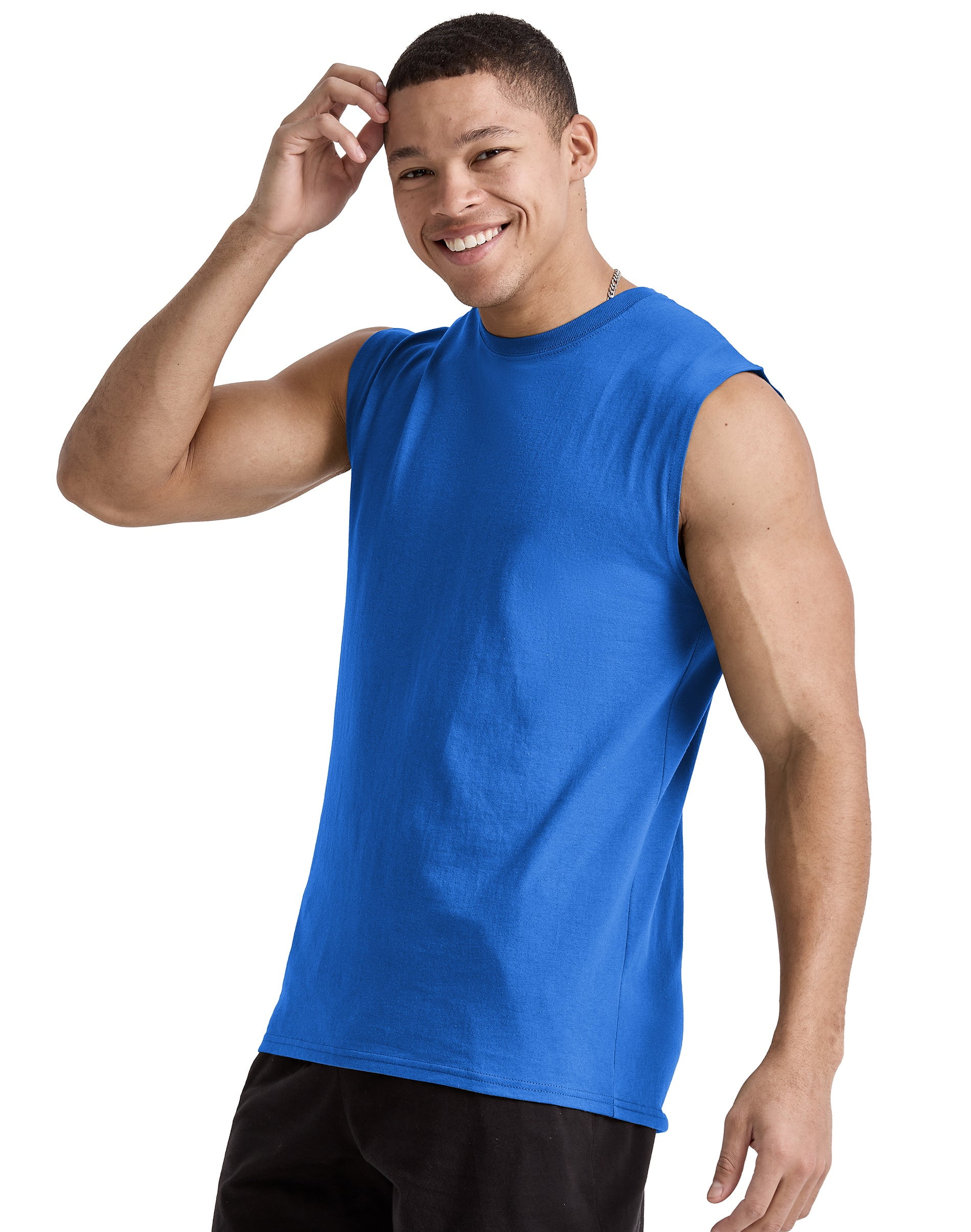 Hanes Essentials Men's Muscle Tank Sleeveless Tee Workout Gym Crewneck Midweight