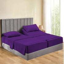 Split Queen 5 Piece Sheet Set - Breathable & Cooling, Luxury Sheets, 500 TC Egyptian Cotton Sheets, 100% Cotton Split Queen Sheet Set, 7-9" Inch Deep Pocket, Split Queen Size, Purple Solid
