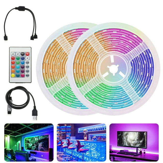 RGB LED Strip Lights, 32.8ft/65.6ft LED Light Strip SMD 2835 LED Tape Lights, Flexible Color Changing LED Strip Lights with Remote Controller for Home, Bedroom, Kitchen,Party
