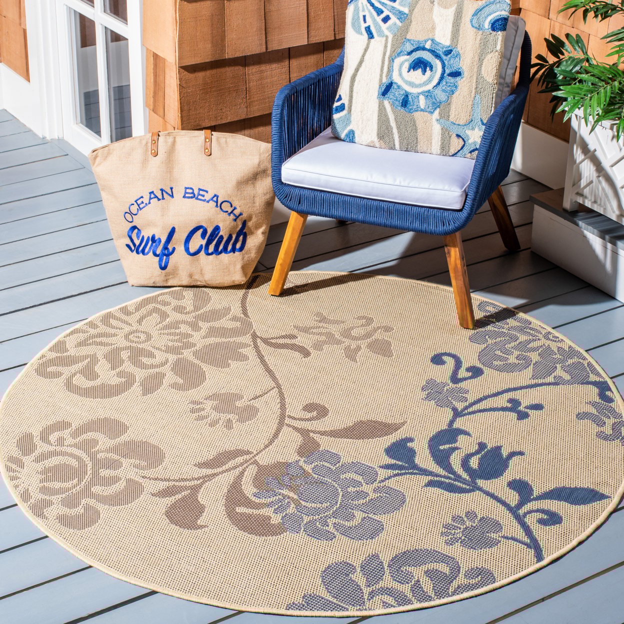 thumbnail image 2 of SAFAVIEH Outdoor CY4027B Courtyard Natural Brown / Blue Rug, 2 of 8