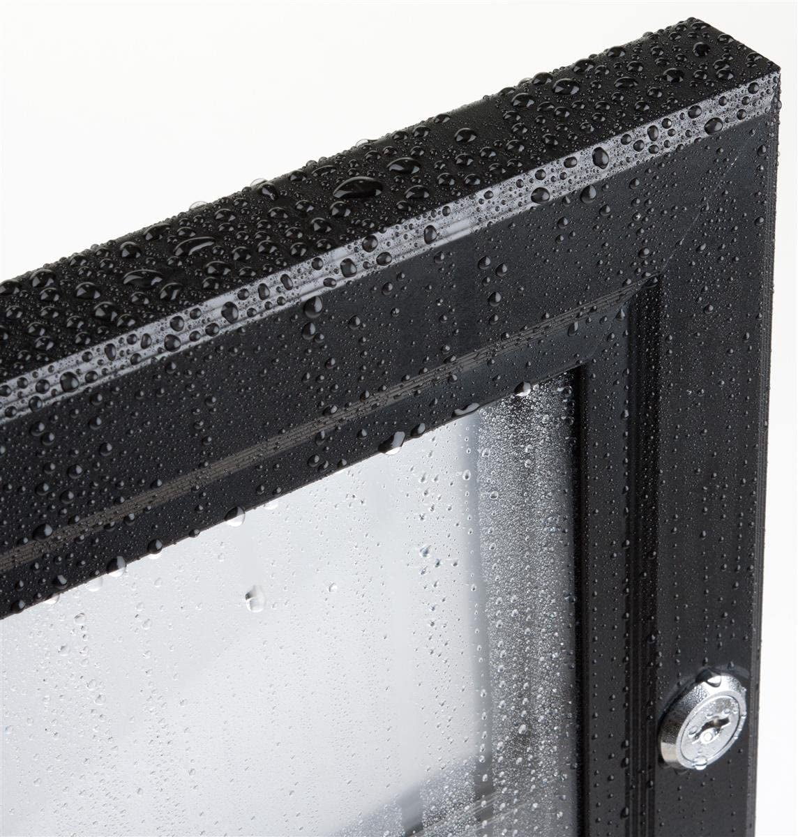 Weather Resistant, Magnetic Surface, Bulletin Board With Swing-Open Locking Door, Wall Mounted, Matte Black Finish Aluminum Frame, With Header, For Indoor Or Outdoor Use (ODM111711H)