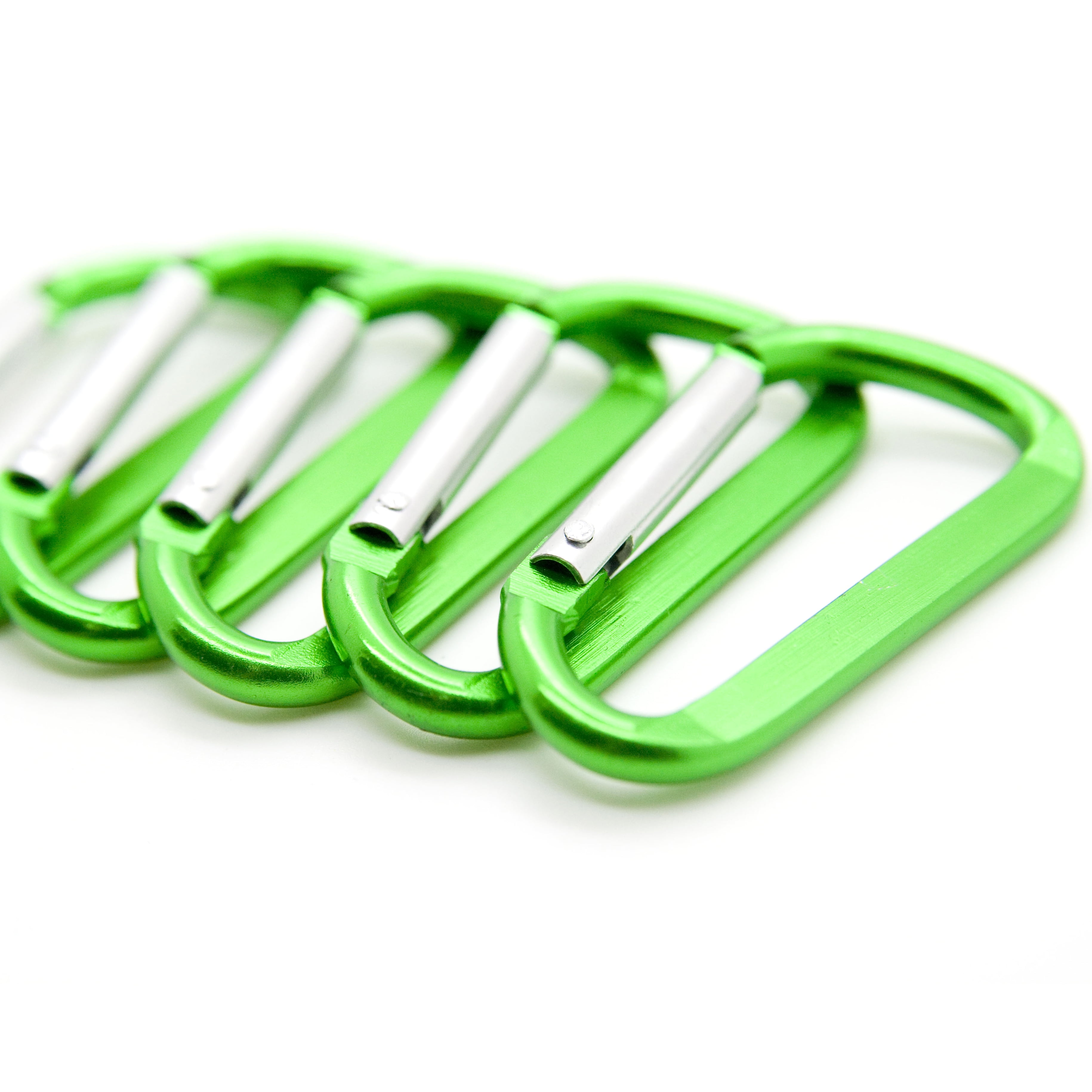 100 pcs - 2.25 inch Green Aluminum Carabiner D Shape Flat Edge, Keychain Clip, Spring Snap Key Chain Clip Hook