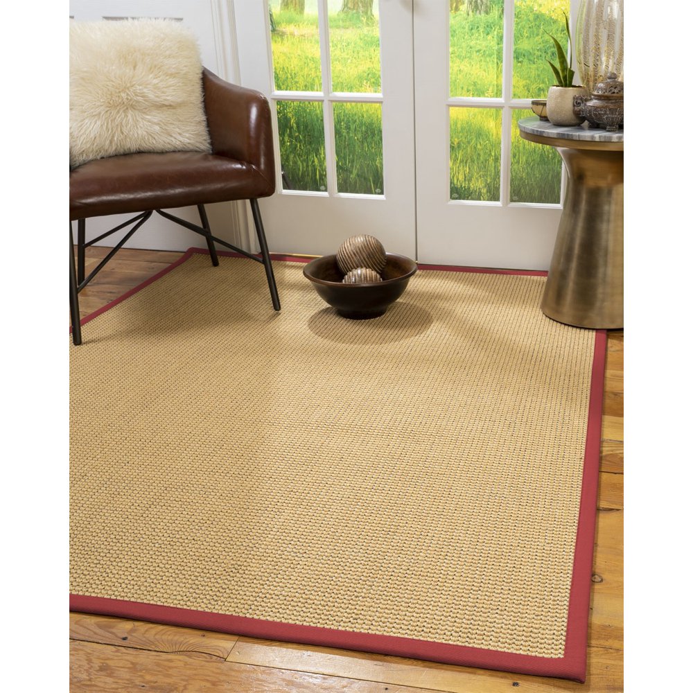 Natural Area Rugs Dubai Custom Sisal Rug, 12' x 18', Red Border