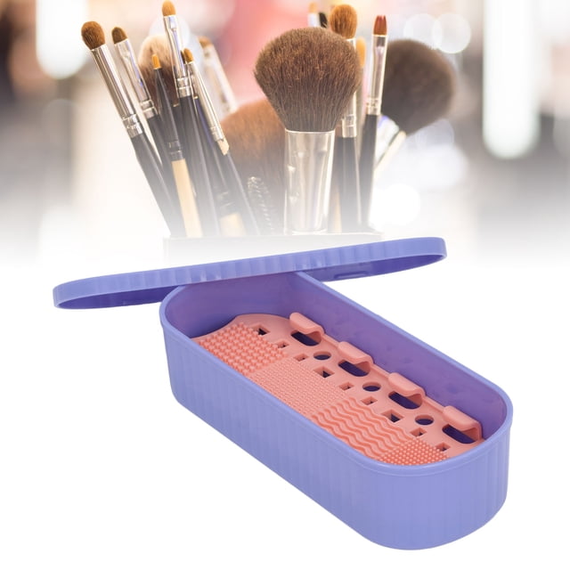 Caja De Alfombrilla Limpiadora De Brochas De Maquillaje De Silicona 3 En 1, Organizador De Herramientas De Limpieza De Brochas Cosméticas Con 8 Cepillos Para Limpieza,