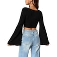 thumbnail image 5 of Cenuakty Women´s Textured Crop Tops Long Sleeve Scoop Neck Hanky Hem Solid Color Slim Fit T-Shirt Streetwear, 5 of 6