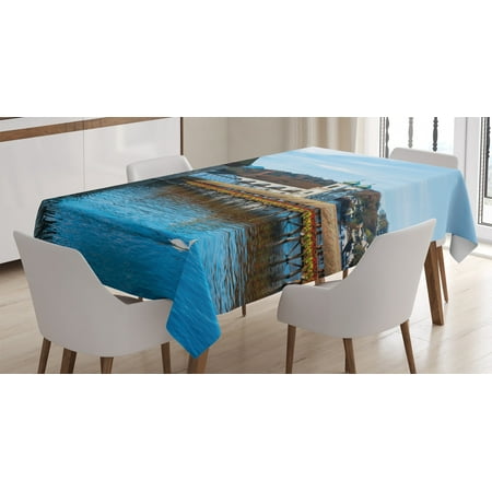 

Apartment Decor Tablecloth Panoramic View Oak Chapel Bridge in Northern Lands Lake European City Print Rectangular Table Cover for Dining Room Kitchen 60 X 90 Inches Blue Brown by Ambesonne