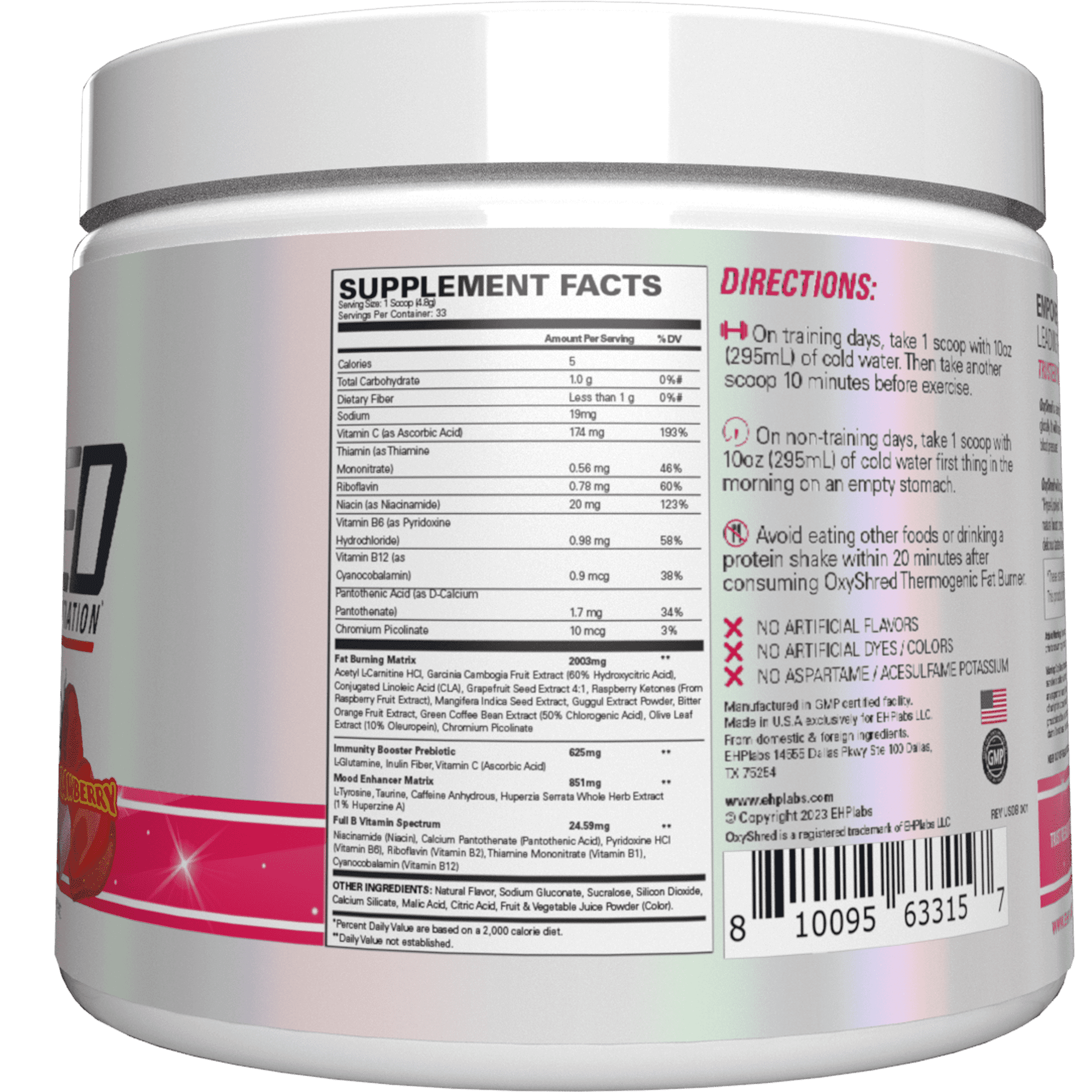 EHP LABS OxyShred Pre Workout Powder with L Glutamine & Acetyl L Carnitine, Energy Boost Drink - Cosmic Blast, 33 Servings