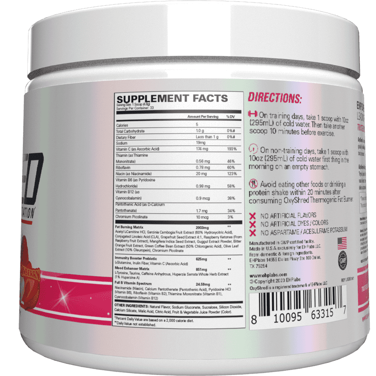 EHP LABS OxyShred Pre Workout Powder with L Glutamine & Acetyl L Carnitine, Energy Boost Drink - Cosmic Blast, 33 Servings - Walmart.com EHP LABS OxyShred Pre Workout Powder with L Glutamine & Acetyl L Carnitine, Energy Boost Drink - Cosmic Blast, 33 Servings - Walmart.com