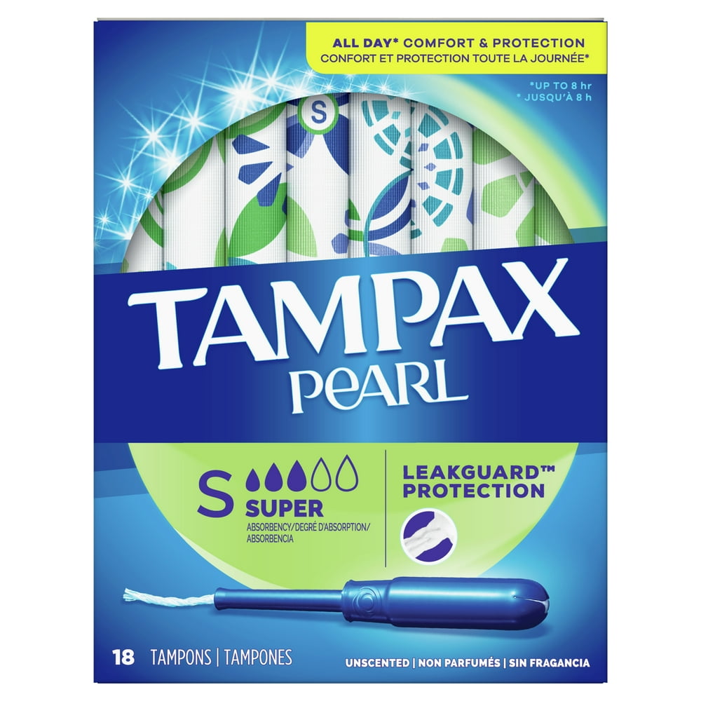 Tampax Pearl Super Absorbency Plastic Tampons, Unscented, 18 ct
