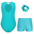 thumbnail image 2 of Hansber Kids Girls Ballet Dance Unitard Gymnastics Leotard Biketard with Shorts Headband Set Practice Activewear Blue Green 10, 2 of 5