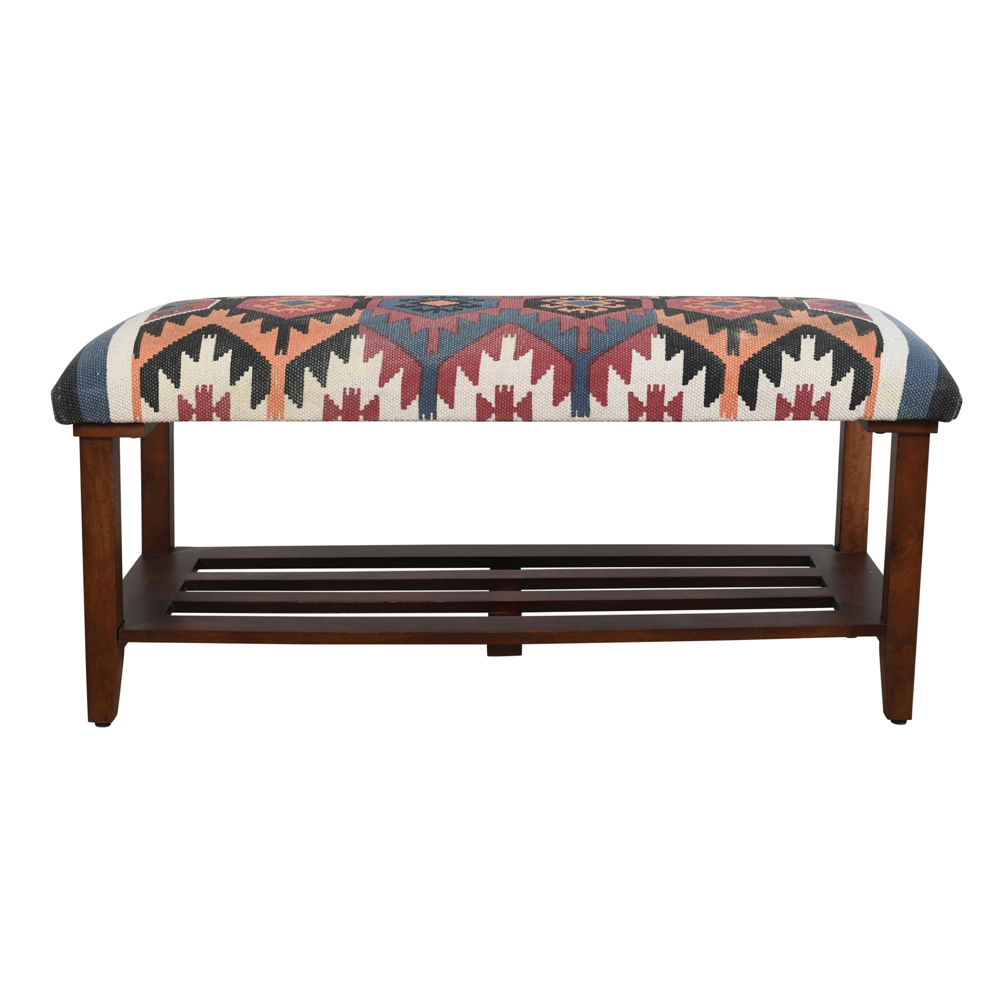 LR Home Sophia 40" Multicolored Kilim Cotton Upholstered Storage Accent Bench