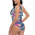 thumbnail image 4 of Sikiie Skull blue leaf Print Women One Piece Swimsuits Tummy Control One Shoulder Bathing Suits Ruffle Swimwear, From S to XXL-XX-Large, 4 of 6