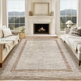 thumbnail image 2 of 8x10 Large Washable Area Rug Modern Bordered Rug Distressed Geometric Floor Carpet, Soft Non Slip Rug, Low Pile Non Shedding Rug, Indoor Brown Rug for Bedroom, Living Room, 2 of 20