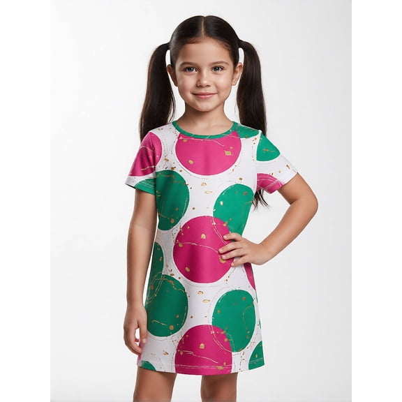 Kids Cool Short Sleeve Dress Comfort-Fit Crewneck Play Dress for Girls Junior Girls Age 7-13 Basic Design