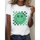 thumbnail image 1 of Women's Fashionable St. Patrick's Day Sports Tee - Lucky Green Four-Leaf Clover & Plaid Print, ComfoCamisetas de verano para mujer, manga corta, cuello redondo, casual, lindo, con gráficos, camisetas, 1 of 7