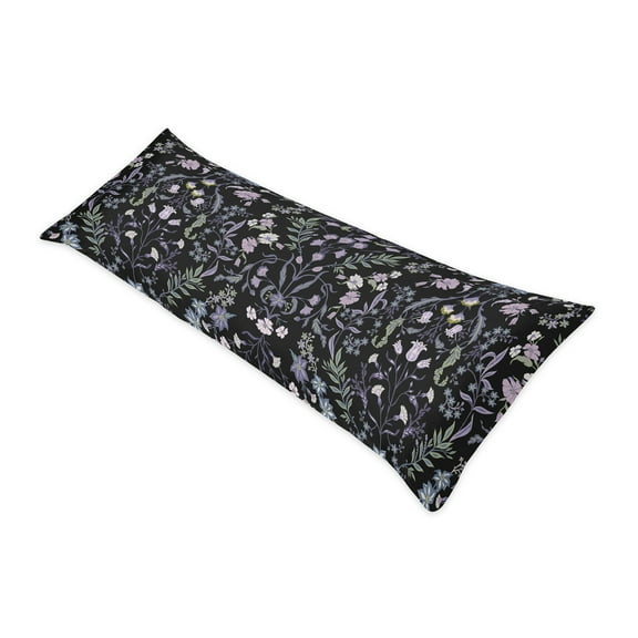 Sweet Jojo Designs Boho Floral Wildflower Black and Purple Girl Body Pillow Cover Case 54x20 (Pillow Not Included)