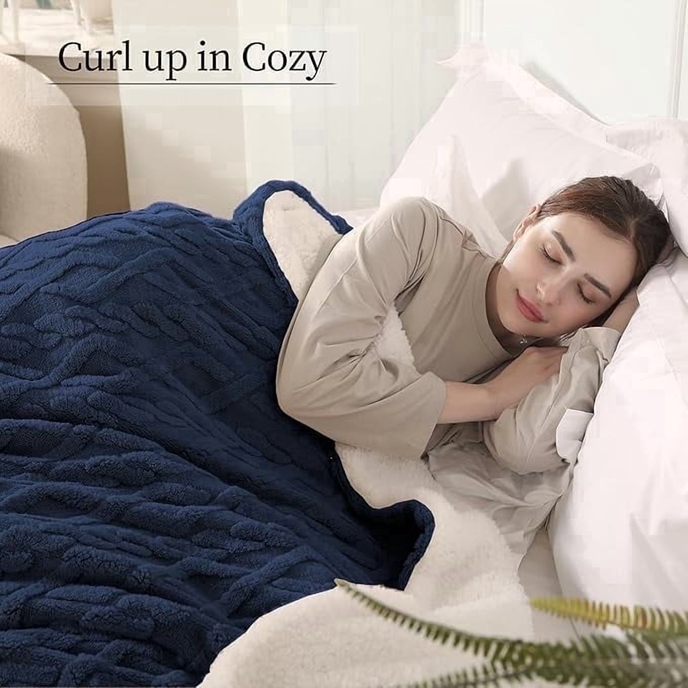 TRUSTWARMTH Electric Heated Blanket Throw 50"×60", Electric Throw Blanket with 5 Heating Levels & 4 Hours Auto Off, Ultra Soft Jacquard Shaggy Sherpa, Machine Washable, Navy Blue