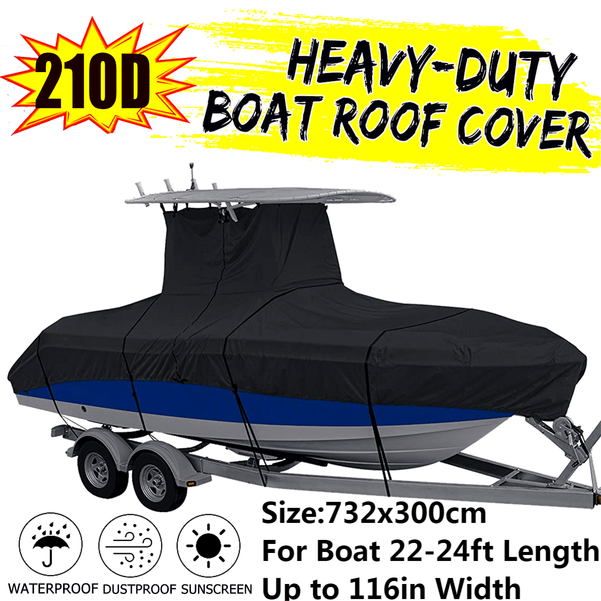 210D TTop Boat Cover 2224ft, Waterproof Heavy Duty Trailerable Center