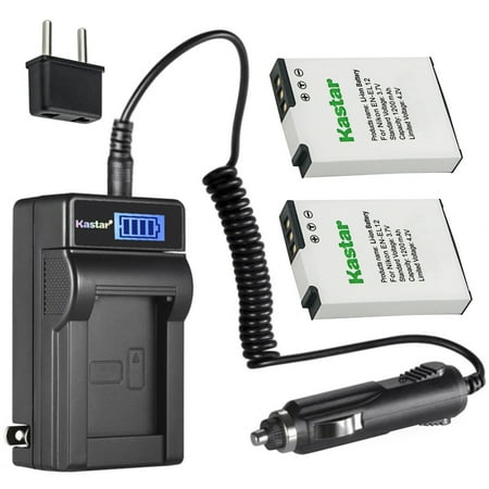 Kastar 2-Pack EN-EL12 Battery and LCD AC Charger Compatible with Nikon Coolpix S1000pj  Coolpix S1100pj  Coolpix S1200pj  Coolpix S6000  Coolpix S6100  Coolpix S6150  Coolpix S6200 Cameras