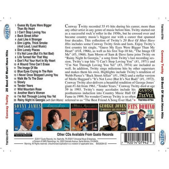 Conway Twitty - 20 Best Of Must Have Hits - Music & Performance - CD