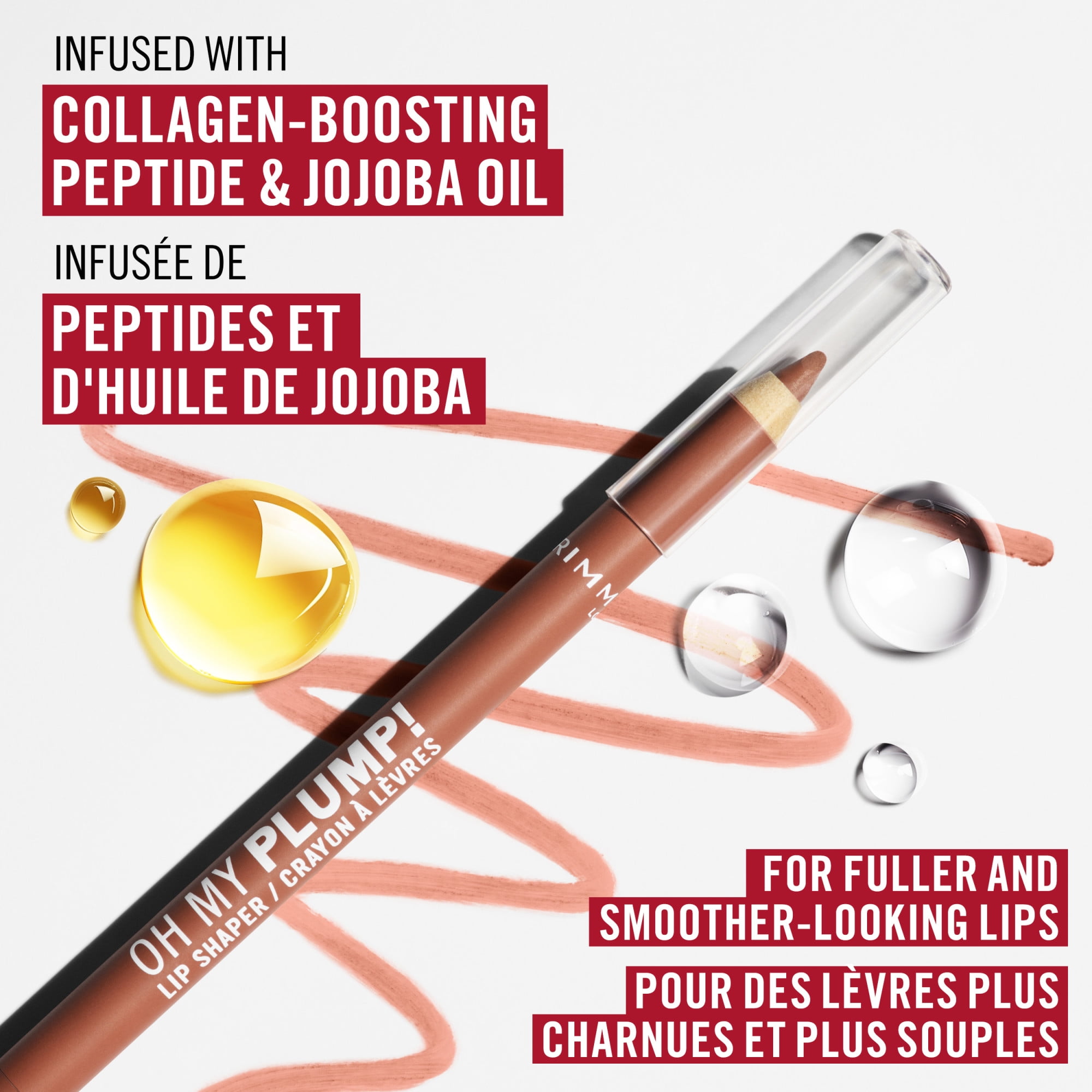Rimmel Oh My Plump! Lip Shaper, 050 Café Latte, Peptide-Infused Lip Liner, Ultra-Creamy, Transfer-Resistant