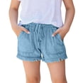 thumbnail image 2 of Frostluinai Girls Lightweight Jean Shorts Casual Baggy Fringe Hem Hot Pants Elastic Waist Comfy Denim Shorts Distressed Washed Jeans with Pocket 4-14Y, 2 of 9