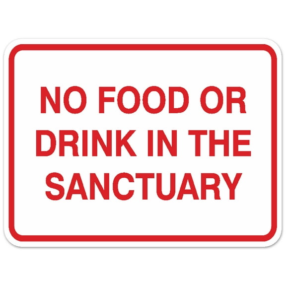 Signs ByLITA Classic Framed NO FOOD OR DRINK IN THE SANCTUARY Door or Wall Sign Durable ABS Plastic | Laser Engraved | Easy Installation | Elegant Design (White/Red) - Large