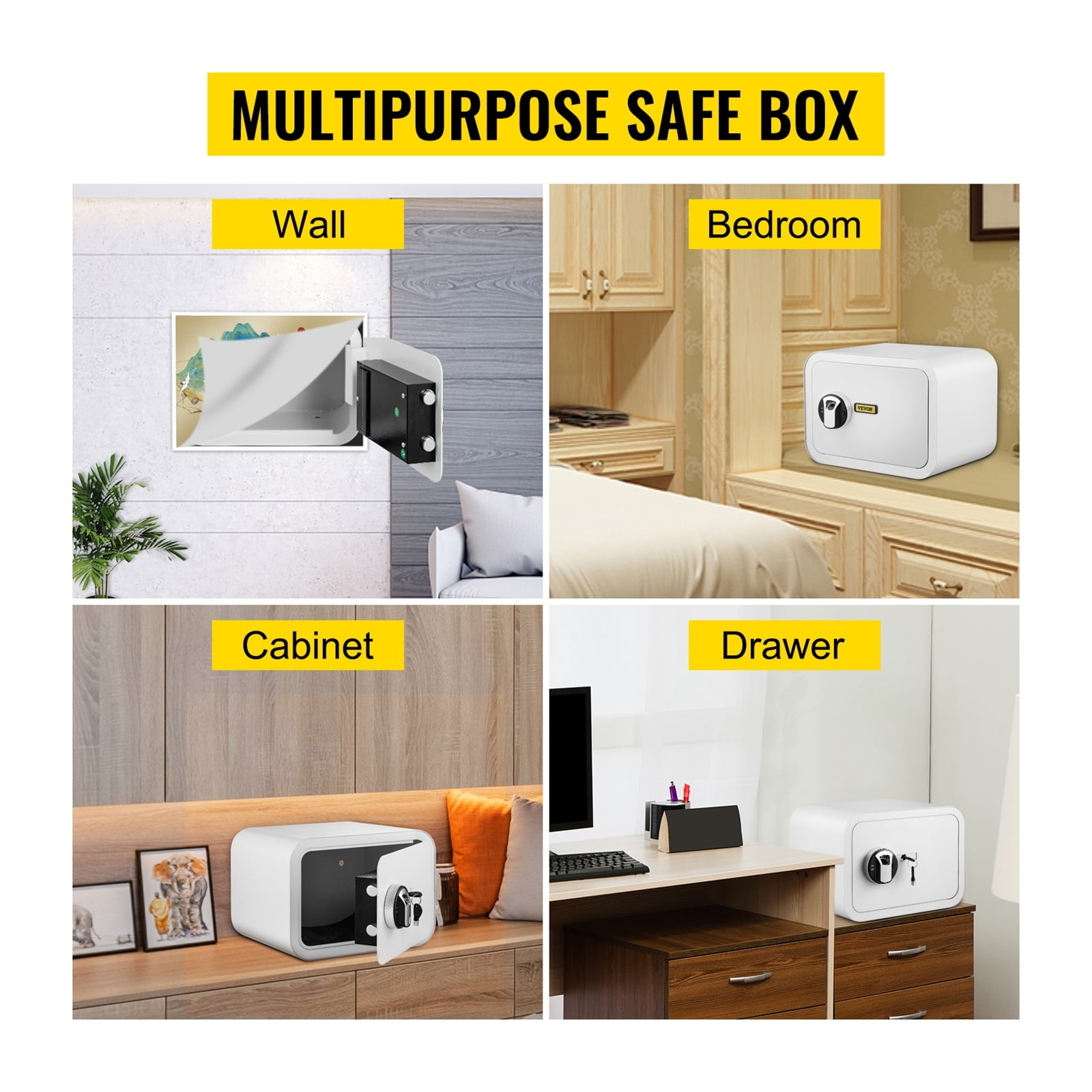 Fingerprint Locks Safe Deposit Box 1/1.8 Cubic Feet Secret Hidden Piggy Bank W/ 2 Keys Store Money Gun Use for Home Office