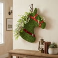 thumbnail image 5 of 17.7in Christmas Horse Head Wreath Front Door Hanging Decor Artificial Grass with Ribbon for Porch, 5 of 8