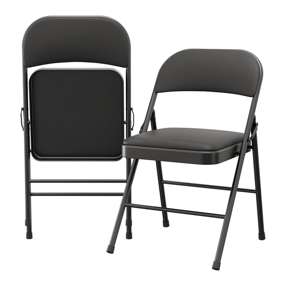 Chaises Pliantes en Métal Robustes avec Siège et Dossier Rembourrés - Portatives, Empilables, Capacité de 350 Lb, Confortables pour la Maison, le Bureau, la Salle à Manger, Intérieur/extérieur - Ensemble de 2, Noir, Lot de Deux