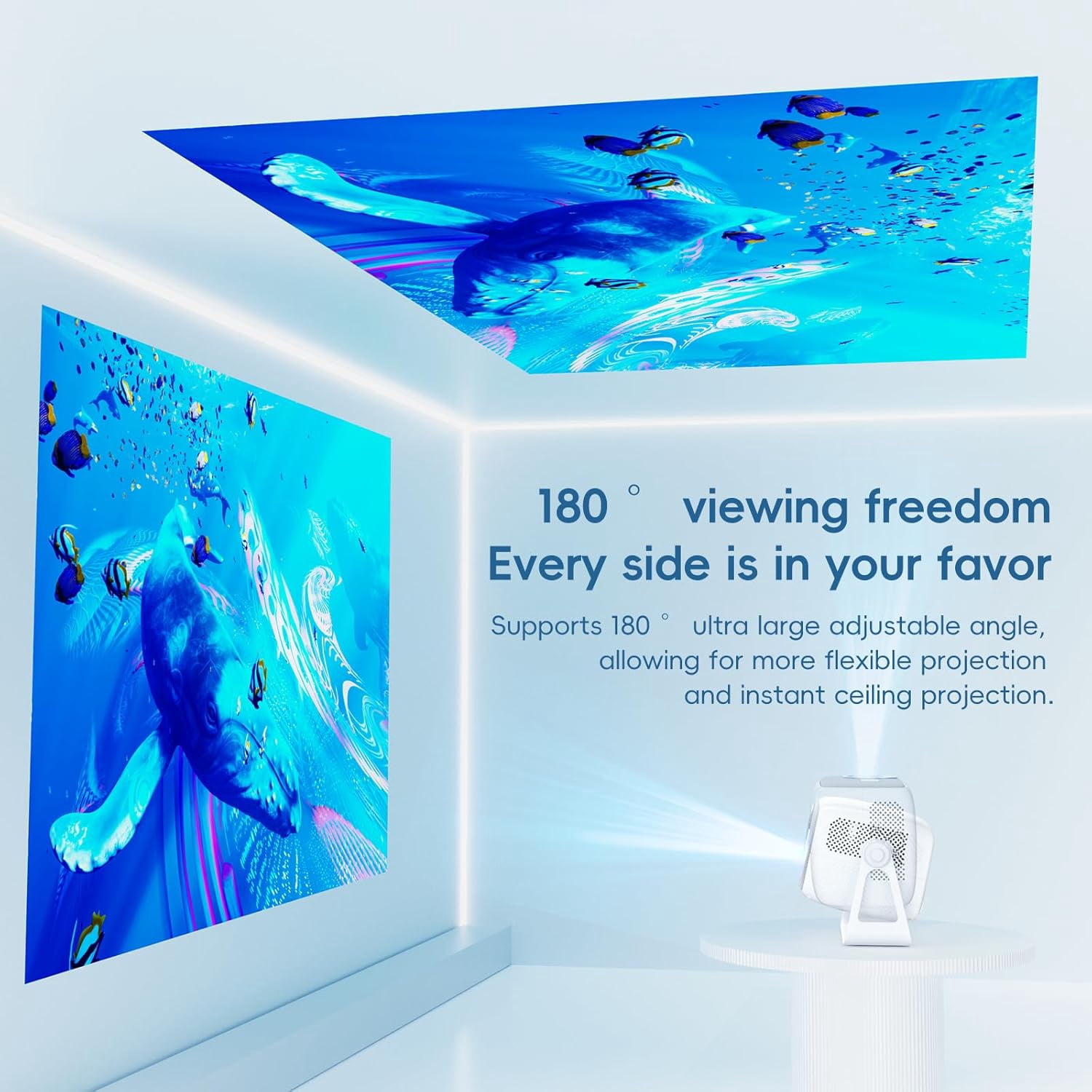 [Electric Focus& Auto Keystone] Portable 1080P Projector Lightweight with Built-in Smart TV OS Bluetooth WIFI 180 ° Rotation Compatible with TV Stick/Game Console/Smartphone/Laptop