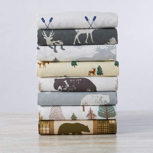 3-Piece Lodge Printed Ultra-Soft Microfiber Sheet Set. Beautiful Patterns Drawn from Nature, Comfortable, All-Season Bed Sheets. (Twin, Moose)