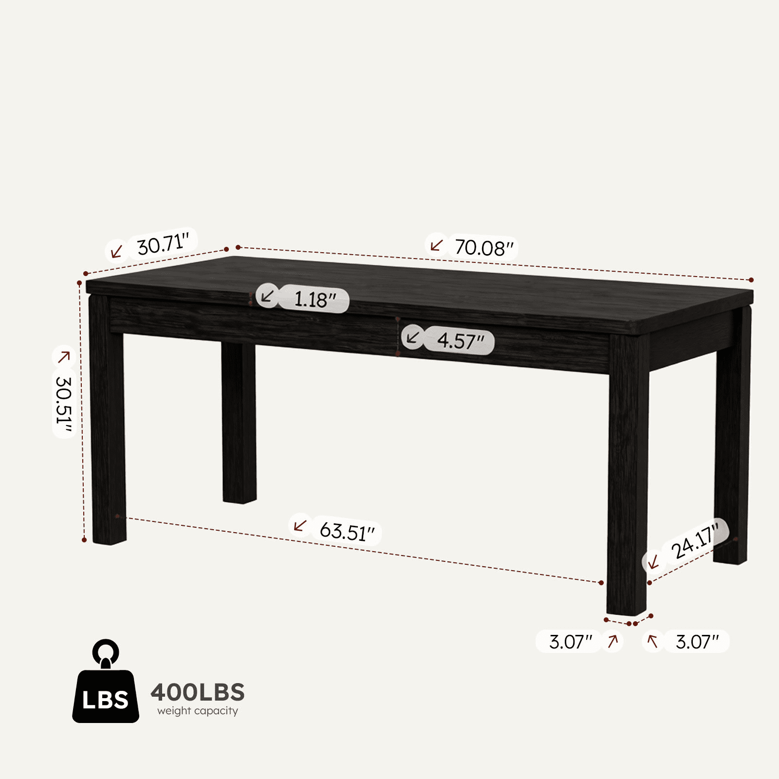 BERRY NEST Farmhouse Dining Table, Large Wooden Kitchen Table with Load Capacity, Modern Rectangular Dinner Table for Home Office & Family Gathering, Easy to Clean, Black