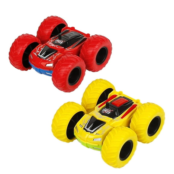 Shayson Car Toys For Boys Aged 2 3 4 , 2 Pack Monster Truck Toys 360 Rotating Cross-country Stunt Cars, 180Â° Flip Pull Back Friction Powered Toddler Car Toys Set (Red Yellow)