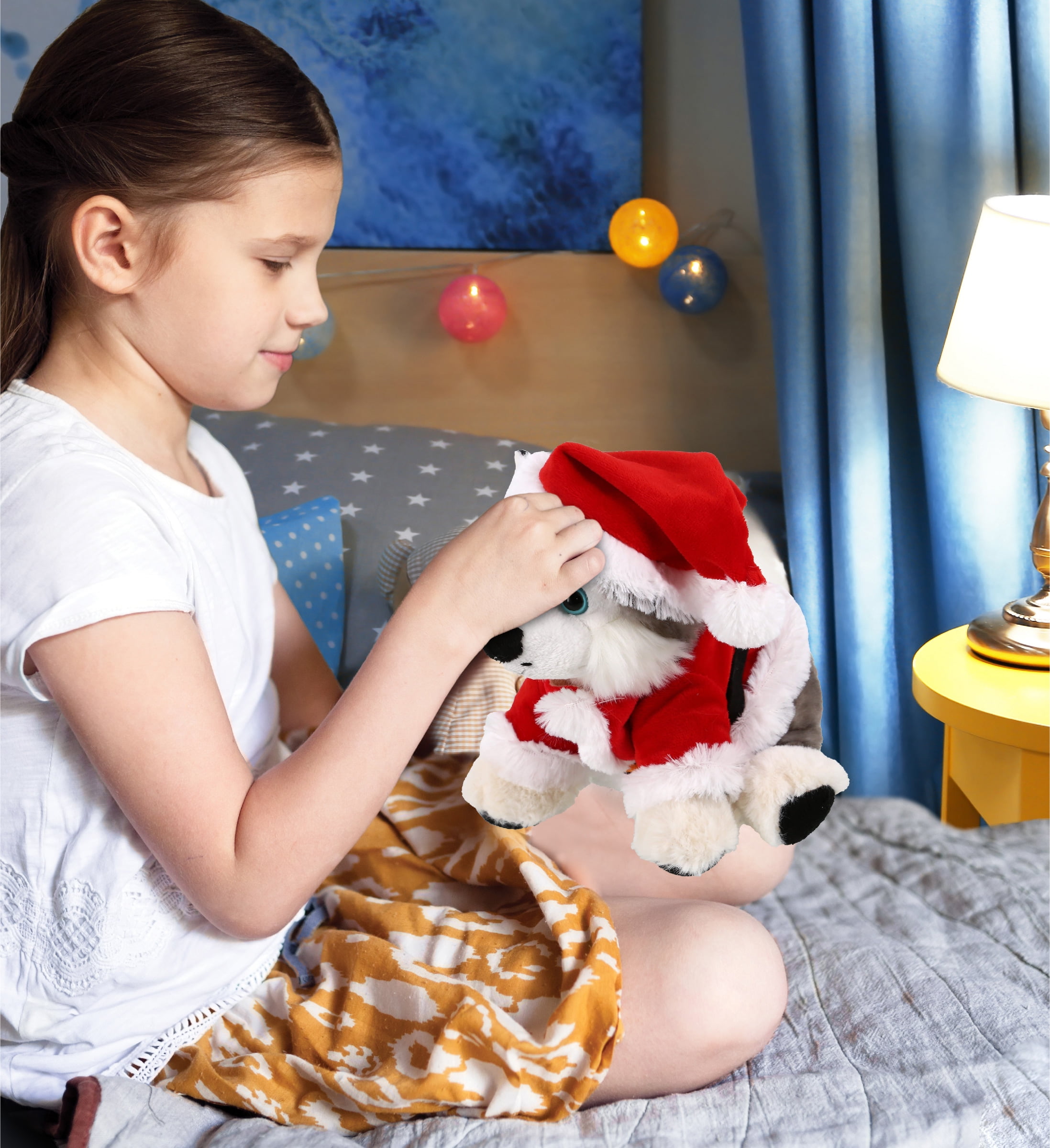 DolliBu Santa Floppy Husky Stuffed Animal Plush Toy - Super Soft Dog Plush Dress Up with Red Santa Claus Outfit, Cute Pet Holiday Christmas Gift - 7.5 Inches