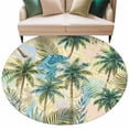 thumbnail image 2 of 7ft Washable Round Rug, Summer Palm Tree Non-Slip Circle Area Rug for Living Room Dining Room, Vintage Coconut Tree Botanical Tropical Leaf Yellow Indoor Floor Mat for Home Decor, 2 of 9