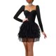 thumbnail image 4 of Vestido de malla para mujer, cintura alta, manga larga, control de barriga con hombros descubiertos XBTCLXEBCO XL;Manga larga negra, 4 of 6