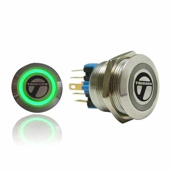 AutoLoc Power Accessories AUTSW46G 22mm Latching Billet Button with Green LED Ring