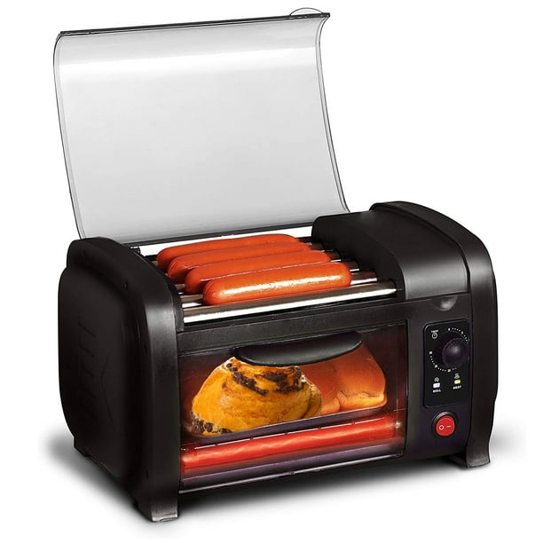 Hot Dog Toaster Oven with Heat Rollers Bake & Crumb Tray (4 Buns)